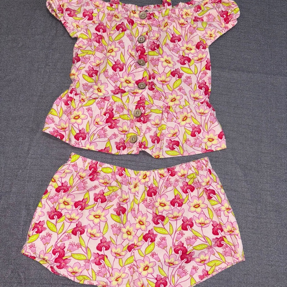 Floral Pink and Yellow Two-Piece Set